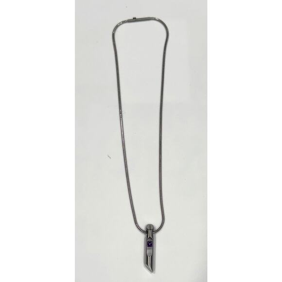 NWOT Humphrey Modern Stainless Steel Amethyst Necklace - Picture 3 of 5